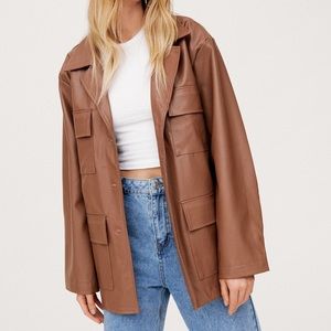 Nasty Gal Oversized belted faux leather blazer